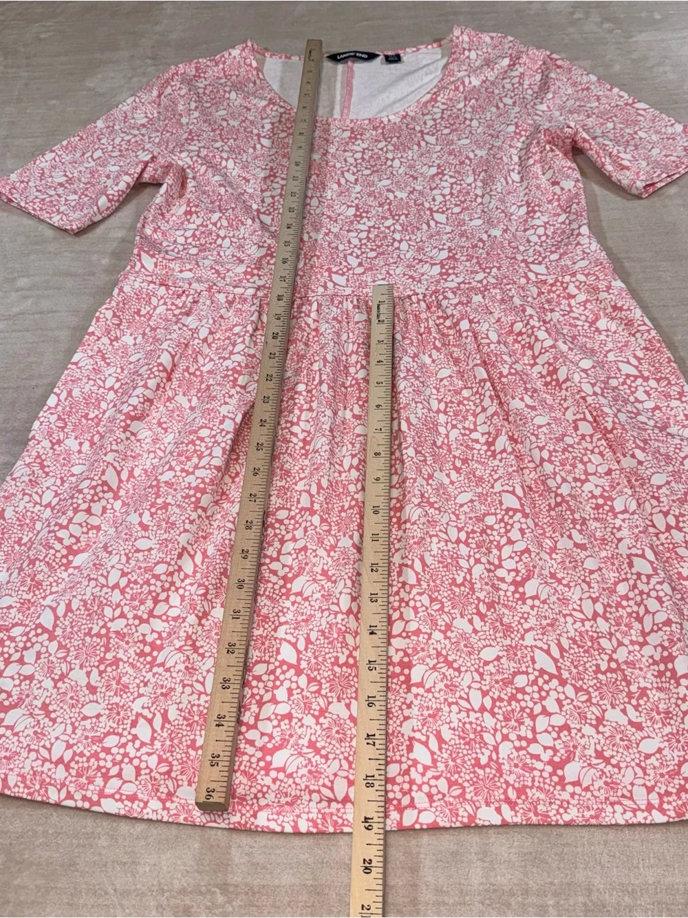 Lands' End Pink and White Floral-Print Midi Dress